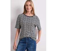 Shirttop STREET ONE, Damen, Gr. 42, schwarz-weiß (tiefblau), Jersey, Obermaterial: 95% Viskose, 5% Elasthan, gemustert, normal hüftbedeckend, Rundhals, Tops Shirttop, Sommershirt mit Allover-Print (18