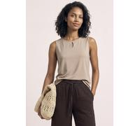 Shirttop STREET ONE, Damen, Gr. 44, beige (clay sand), Jersey, Obermaterial: 50% Baumwolle, 50% Modal. Futter: 100% Baumwolle, unifarben, tailliert hüftbedeckend, Rundhals, Tops Shirttop, und Cut-Out-
