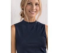 Shirttop STREET ONE, Damen, Gr. 44, blau (schwarzest blau), Jersey, Obermaterial: 63% Modal, 37% Polyester, unifarben, tailliert hüftbedeckend, Rundhals, Tops Shirttop, Sommertop im Silk-Look mit Turt