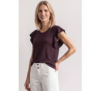 Shirttop STREET ONE, Damen, Gr. 44, rustic rouge, Jersey, Obermaterial: 95% Viskose, 5% Elasthan, unifarben, hüftbedeckend, Rundhals, abgesteppte Kante, Tops Shirttop, Sommershirt mit kurzen Volant-Är