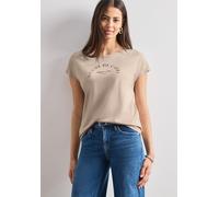 Shirttop STREET ONE, Damen, Gr. 46, clay sand, Jersey, Obermaterial: 50% Baumwolle, 50% Modal, Glitzermuster, bedruckt, normal hüftbedeckend, Rundhals, abgesteppte Kante, Tops Shirttop, Sommershirt mi