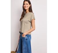 Shirttop STREET ONE, Damen, Gr. 46, cotton beige, Jersey, Obermaterial: 50% Baumwolle, 50% Modal, unifarben, hüftbedeckend, Rundhals, 1-Knopf-Manschette, Tops Shirttop, Sommershirt mit Rundhals und Kn