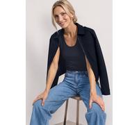 Shirttop STREET ONE, Damen, Gr. 46, schwarzest blau, Jersey, Obermaterial: 50% Baumwolle, 50% Modal, unifarben, tailliert hüftbedeckend, V-Ausschnitt, Tops Shirttop, Sommertop mit V-Neck und Knopfdeta