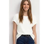 Shirttop STREET ONE, Damen, Gr. 46, weiß (sanftes weiß), Jersey, Obermaterial: 50% Baumwolle, 50% Modal, unifarben, hüftbedeckend, Rundhals, 1-Knopf-Manschette, Tops Shirttop, Sommershirt mit Rundhals
