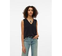 Shirttop VERO MODA "VMALVA S/L V-NECK TOP WVN NOOS", Damen, Gr. L, schwarz, Web, Obermaterial: 100% Polyester, unifarben, regular fit normal, V-Ausschnitt, Tops Shirttop, Kunstfaser, regular fit (1174