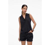 Shirttop VERO MODA "VMHARPER SL COLLAR SHORT TENCEL TOP GA", Damen, Gr. S, schwarz denim, Web, Obermaterial: 100% Lyocell, unifarben, regular fit normal, V-Ausschnitt, Tops Shirttop, Viskose, regular 