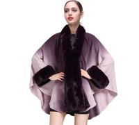 Shmily Girl Damen Poncho Cape Strick Damen Winter Kunstfell Stola Schal Cape Warm Umhang Faux Fur Kragen Strick Cardigan mit Kragen für Hochzeit Zeremonie Festlich