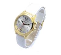 SHMIOU Sprechende französische Armbanduhr für Senioren mit Sehbehinderung, Damen-Armbanduhr, Leder, Weiß, XM-FR-230401, weiß