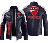 SHMIZZ PU Bomber Jacket für DUCATI Drucken Sie, Herren Vintage Leder Retro Jacke, Herren Winter Arme Lederjacken, Biker Lederjacke,Lederjacke für Herren -D||S