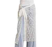 Shntig Ästhetischer durchsichtiger Pailletten Blumen Spitzen langer Schürzenrock, Vintage Krawatte, schiere Hüftwickel Schal, Überrock, koreanischer Stil, Schürzenrock