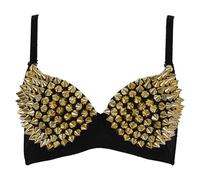 Shntig Auffälliger Punk Dancing Gold Metallic Nieten besetzter Riemchen BH Dessous Bralette Push Up BH für Frauen und Mädchen Damen Bralette