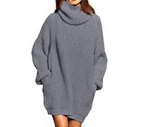 Shntig Übergroßes Rollkragenpullover Kleid, langärmelig, lockerer Pullover, Damen, lockerer Rollkragenpullover, Übergröße