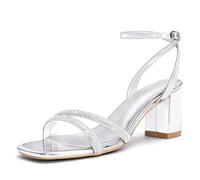 Shoe'N Tale Strappy Heels for Women Square Toe Chunky Block Heels Ankle Buckle Heeled Sandals