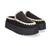 shoes&blues.es Bequeme und elegante Plateau-Clogs für Damen, modernes Design, Nahtdetails und mit Lammfell gefüttert., Schwarz , 38 EU