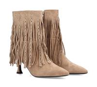 shoes&blues.es Damenstiefel mit K-Design, verziert mit langen Fransen und Metallösen. Spitze und feiner Absatz. Seitlicher Reißverschluss für den Winter., kaki, 37 EU