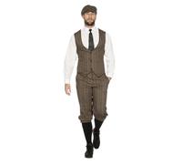 20er Jahre Anzug Knickerbocker Herren-Kostüm Braun-Beige Weste Schiebermütze The Roaring Twenties 20's, Größe:52