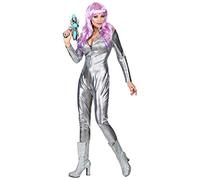 shoperama Silber Metallic Damen Catsuit Schuppenmuster Space Girl Disco Astronautin Festival Bodysuit Overall, Größe:S/M