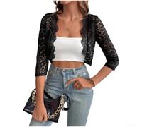 Shophubio Eleganter Spitze Shrug für Hochzeit Abendkleid Cocktail | Offene Front Design, eleganter Look, keine Knöpfe, ideal für Layering, schwarz einfarbig