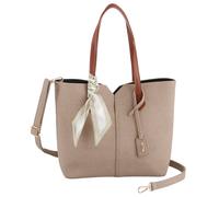 Shopper RIEKER, Damen, Gr. B/H/T: 28cm x 27cm x 12cm, beige (beige, braun), Lederimitat, kontrastfarbene Details, Taschen Shopper, Henkeltasche, Schultertasche Damen mit abnehmbarem Logo-Anhänger, Top