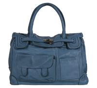 Shopper SAMANTHA LOOK, Damen, Gr. B/H/T: 41cm x 29cm x 16cm onesize, blau, Leder, leicht glänzend, unifarben, Taschen Shopper, echt Leder, Made in Italy (69424224-0) blau