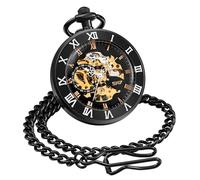 ShoppeWatch Taschenuhr mit Kette Herren | Taschenuhr Mechanisch Handaufzug | Offenes Zifferblatt Transparentes Uhrwerk, Taschen Uhr und Kette | Steampunk Kostümzubehör der1920er-Jahre PW11