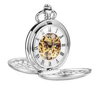 ShoppeWatch Taschenuhr mit Kette Herren Silber Ton | Taschenuhren für Herren | Mechanische Taschen Uhr Handaufzug | Steampunk Pocket Watch PW20