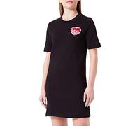 Short-Sleeved T-Shape Dress in Stretch Cotton Fleece, Customized with Embroidered Love Storm Knit Effect Heart Patch.
