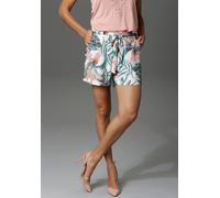 Shorts ANISTON CASUAL, Damen, Gr. 36, N-Gr, weiß (wollweiß, grün, altrosa, braun), Web, Obermaterial: 100% Viskose, bedruckt, figurumspielend kurz, Hosen Shorts, mit tropischen Palmblättern bedruckt -