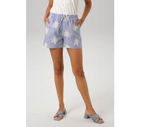 Shorts ANISTON CASUAL, Damen, Gr. 40, N-Gr, weiß (blau, weiß, sand), Web, Obermaterial: 100% Baumwolle, bestickt, gestreift, lässig geschnitten kurz, Hosen Shorts, gestreift und aufwändig mit Stickere