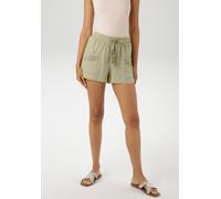 Shorts ANISTON CASUAL, Damen, Gr. 42, N-Gr, grün (hellkhaki), Web, Obermaterial: 100% Baumwolle, Strukturmuster, unifarben, figurumspielend kurz, Hosen Shorts, mit Häkel-Applikationen verziert (972226
