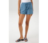 Shorts ANISTON CASUAL, Damen, Gr. 44, N-Gr, blau, Web, Obermaterial: 100% Baumwolle, Strukturmuster, unifarben, figurumspielend kurz, Hosen Shorts, mit Häkel-Applikationen verziert (41991112-44) blau