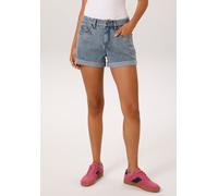 Shorts ANISTON CASUAL, Damen, Gr. 46, N-Gr, blau (blau used), Denim/Jeans, Obermaterial: 81% Baumwolle, 17% Polyester, 2% Elasthan, Abriebeffekte, figurumspielend kurz, Hosen Shorts, mit fixiertem Bei