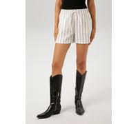 Shorts ANISTON CASUAL, Damen, Gr. 46, N-Gr, weiß (hellbeige, sand, schwarz, silberfarben), Web, Obermaterial: 54% Polyester, 46% Viskose, Glitzermuster, Strukturmuster, gestreift, lässig geschnitten k