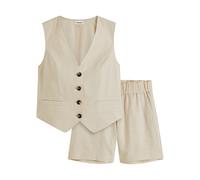 Shorts BONPRIX, Damen, Gr. 40, N-Gr, beige (sandbeige), Web, Obermaterial: 55% Leinen, 45% Viskose, Hosen Shorts, aus Leinenmix, eleganter Stil, mit passender Weste, Topseller (73279023-40)