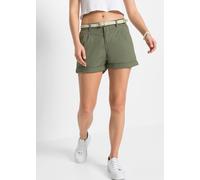 Shorts BONPRIX, Damen, Gr. 48, N-Gr, grün (oliv), Obermaterial: 98% Baumwolle, 2% Elasthan, regular fit, Hosen Shorts, aus Baumwolle und Elasthan, Regular Fit, mit umgeschlagenem Saum (68768224-48) ol