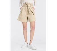 Shorts BOSS ORANGE "Tulina Premium Damenmode", Damen, Gr. 36, N-Gr, open beige 287, Twill, Obermaterial: 97% Baumwolle, 3% Elasthan, unifarben, kurz, Hosen Shorts, mit Ösen-Gürtel, Paperbag-Stil (7931