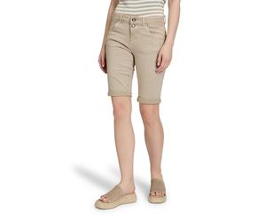 Shorts CARTOON "Damen mit Stickerei", Damen, Gr. 46, Normalgrößen, beige (elm), Obermaterial: 91% Baumwolle, 6% Elastomultiester, 3% Elasthan, figurbetont kurz, Hosen Shorts, Stickerei (79720711-46) e
