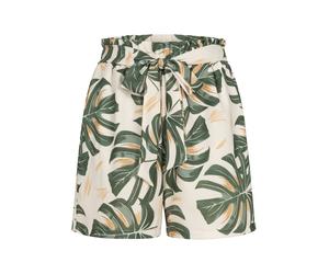 Shorts CLOUD 5IVE "CLOUD 5IVE Paperbag Shorts with tie belt and palm print", Damen, Gr. L, US-Größen, grün, beige, 95% Polyester, 5% Elasthan, normal, Hosen Shorts (10595533-L) grün, beige
