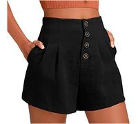 Shorts Damen High Waist - Kurze Hose Damen Sommer Palazzo Shorts Straight Leg Flared Locker mit Knöpfen Weites Bein Cargoshorts Sportshorts Hotpants Damenshorts für Frauen Teenager Mädchen