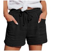Shorts Damen Leinen Kurze Hose Sommer Musselin Shorts mit Kordelzug Mode Lässige Gerades Bein Sport Lässige Lockere Shorts mit hoher Taille Elegant Leichte Leinenshort Freizeit Lockere Short