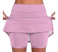 Shorts Damen Sommer Knielang, Damen Rock Mit Hose Drunter - Laufrock Stretch Gerades Bein 2 In 1 Outdoor Minirock Kurz Dehnbar Laufenrock Minirock Leicht Skort Beach Rosa XL