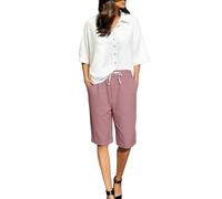 Shorts Für Damen Weite Bein Leinenhose Kurze mit Kordelzug und Taschen Hohe Taille Einfarbig Damen-Shorts Bermuda Strand Sportshorts Sommer Short Baumwolle Leicht Strandshorts Light Rosa XXXL