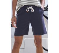 Shorts H.I.S, Damen, Gr. 32/34, N-Gr, blau (marine), Sweatware, Obermaterial: 60% Baumwolle, 40% Polyester, unifarben, casual, Basic kniefrei, Hosen, mit Kordelzug und Stickerei, Loungewear (52024618-