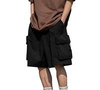 Shorts Herren Kurz Oversized Cargo Hose Elastische Taille Cargohose Mit Kordelzug Und Vielen Taschen Chino Kurze Hosen Loose Fit Wanderhose Japanische Arbeitshose Einfarbig Freizeit Trekkinghose