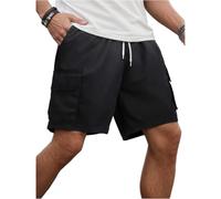 Shorts Herren Vintage Outdoor Hosen Modisch Sport Arbeitsshorts Freizeit Strand Shorts Sommer Elastische Taille Sportshorts Stretch Atmungsaktiv Freizeithose Trainingsshorts mit Taschen（Schwarz,S)