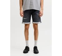 Shorts JACK & JONES "JJIRICK JJICON I.K. SHORTS GE 066 SN", Herren, Gr. L, N-Gr, schwarz (schwarz denim), Denim/Jeans, Obermaterial: 86% Baumwolle, 13% Polyester, 1% Elasthan, Destroyed-Effekte, norma