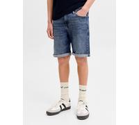 Shorts JACK & JONES JUNIOR "JJIRICK bequem mit mittlerer Taille für Jungen", Mädchen, Gr. 146, N-Gr, blau (dunkelblau denim pack:am 365), Web, Obermaterial: 98% Baumwolle, 2% Elasthan, Abriebeffekte,