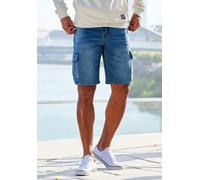 Shorts JOHN DEVIN "Bermuda, kurze Jogger Pants", Herren, Gr. L (52/54), N-Gr, blau (blau, denim), Jeans, Obermaterial: 65% Baumwolle, 33% Polyester, 2% Elasthan, Destroyed-Effekte, regular fit kurz, H
