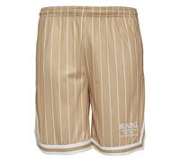 Shorts KARL KANI "Karl Kani Herren KM232-005-2 KK Retro Pinstripes Mesh Shorts", Herren, Gr. XS, US-Größen, sand, weiß, 100% Polyester (Recycelt), gestreift, loose fit, Hosen Shorts (12123606-XS) sand