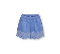 Shorts KIDS ONLY "KOGTULUM EMB SHORTS WVN", Mädchen, Gr. 140, N-Gr, blau bonnet detail:hellweiß emb, Web, Obermaterial: 100% Baumwolle, bestickt, unifarben, bequem kurz, Hosen Shorts (64957737-140) bl
